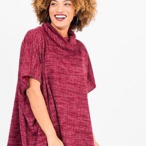Agnes & Dora Burgundy Turtleneck Poncho